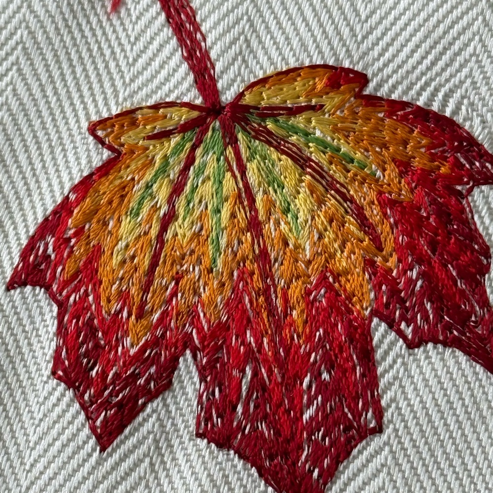 Hand Crafted Autumn Leaf Table Runner - Cream, Red, Orange, Yellow - Picture 9 of 10